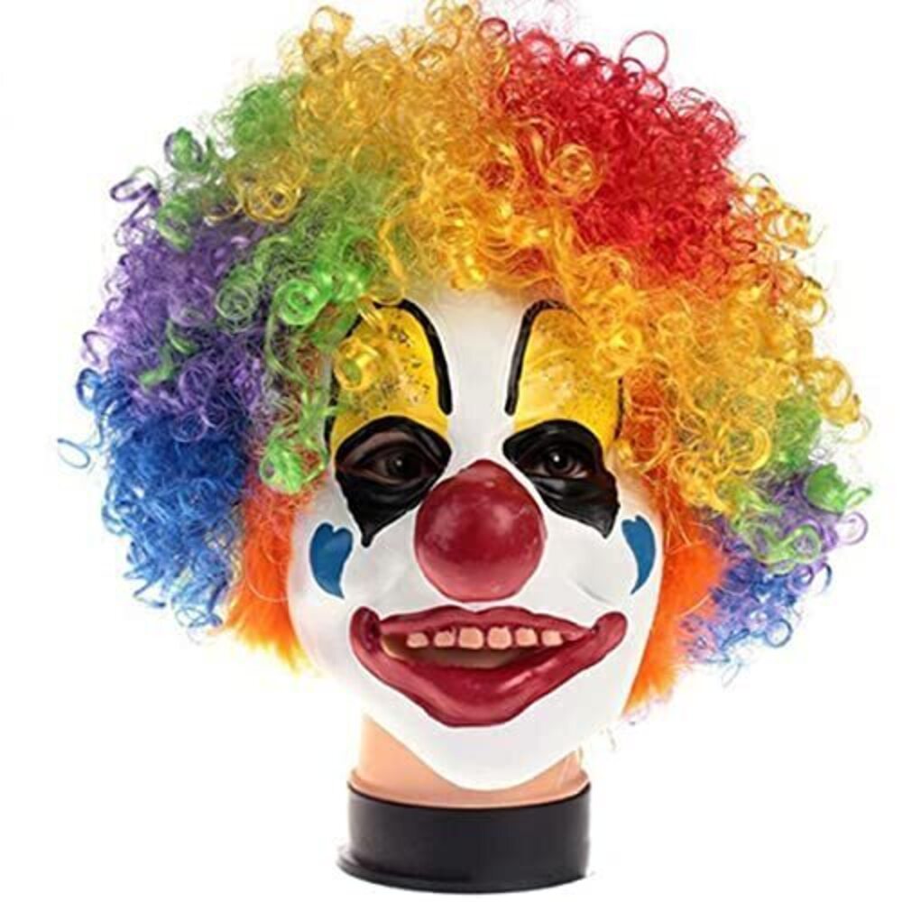 2345 Latex Clown Mask with Colorful Hair Wig Red Nose Halloween Clown